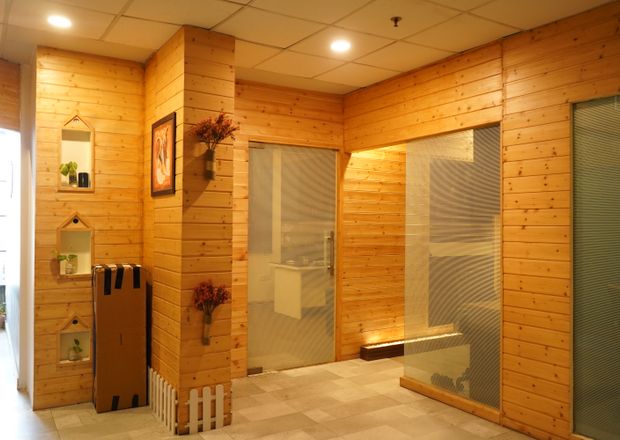 WPC panelled interior with doors